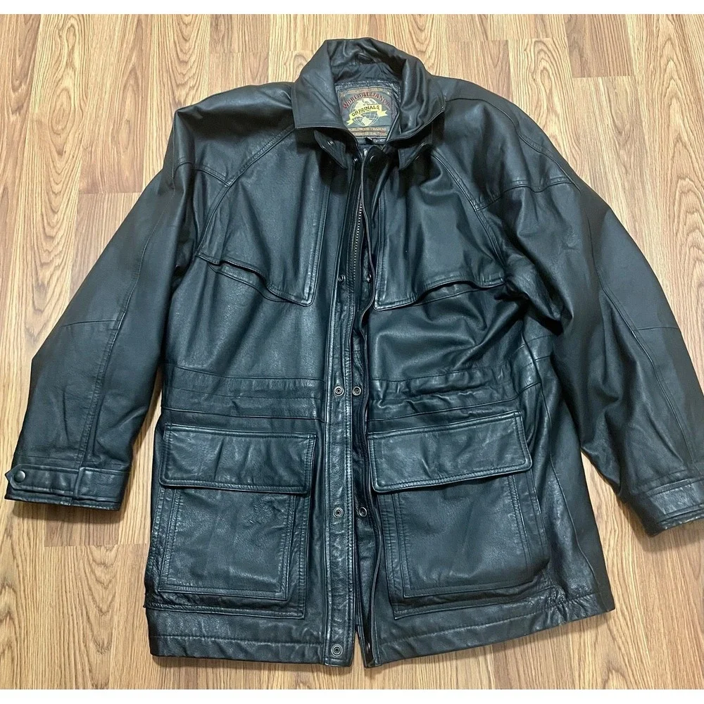 World Alliance Originals Leather Field Jacket Mens Medium Military Cargo Pockets